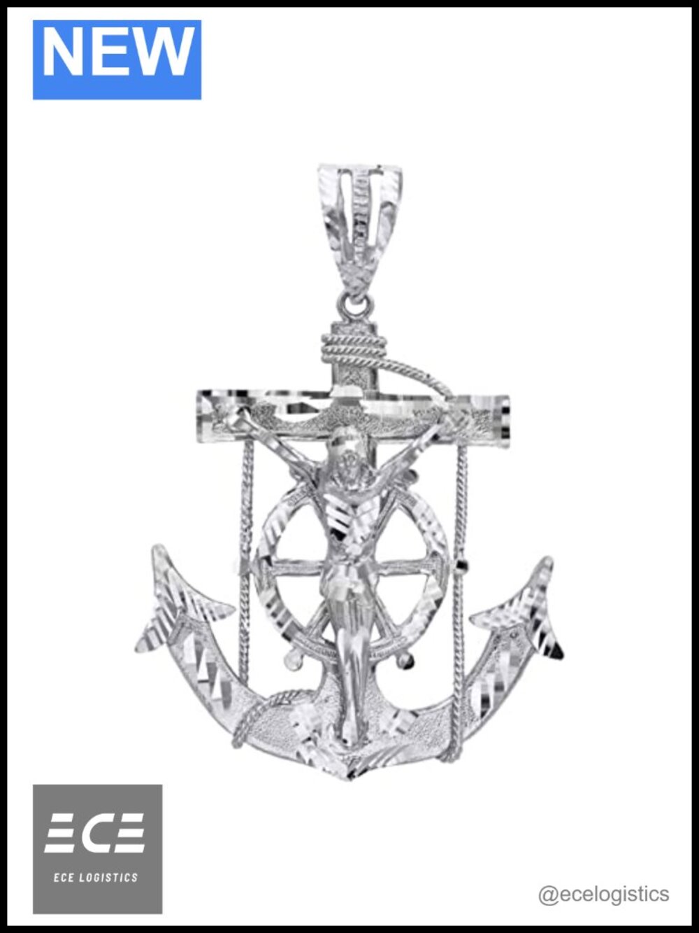 Sterling Silver Mariner Crucifix Anchor Cross Pendant